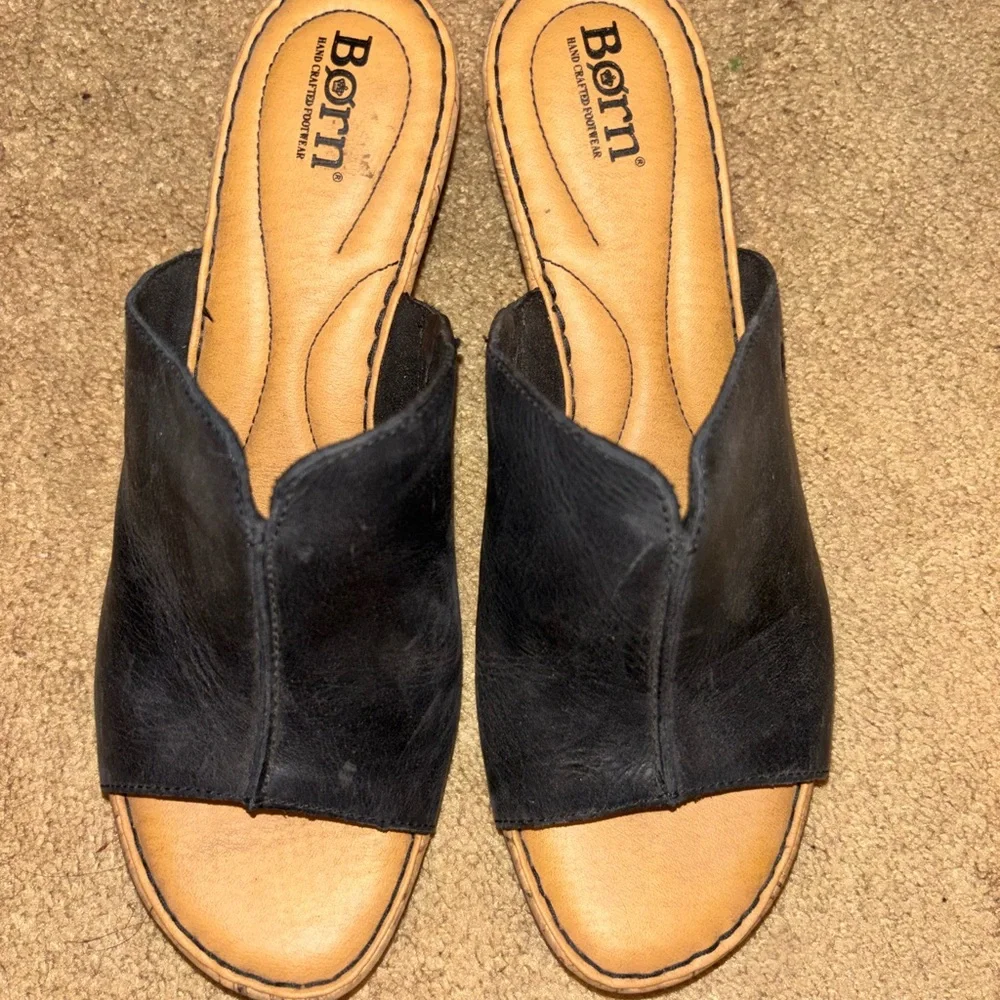 Born Black Leather Open-Toe Slide Sandals